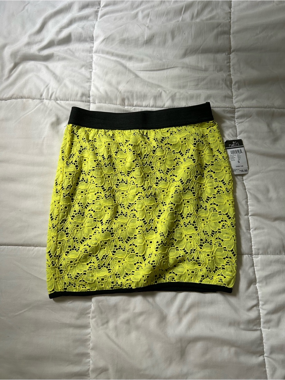 Rue21 Neon Lace Mini Skirt in Yellow with Black Trim